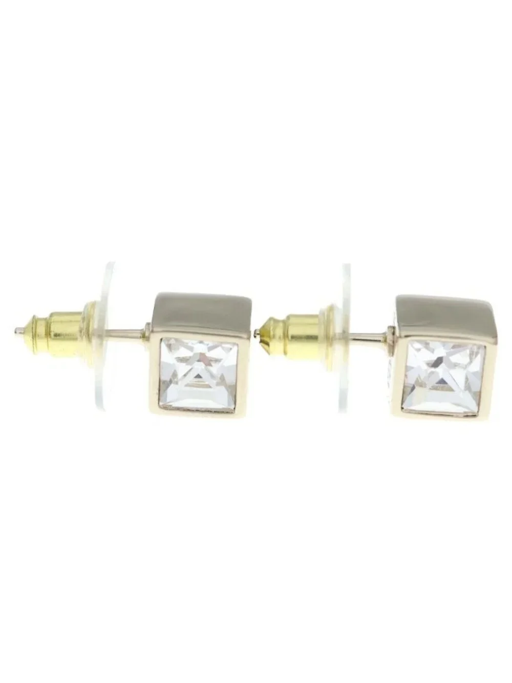 Chanel CC Logo Square Rhinestone Gold Earrings